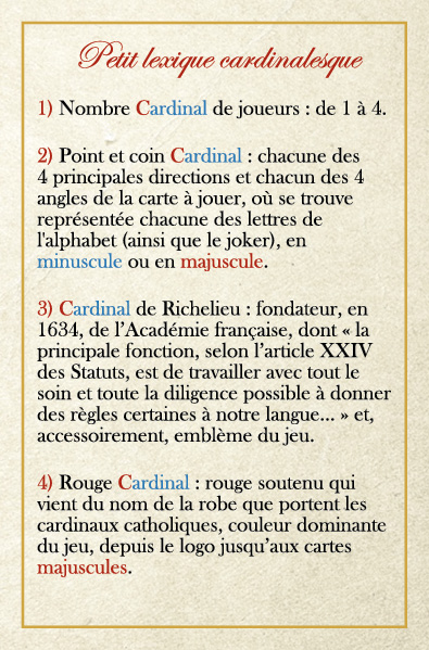 La Présentation du jeu Cardinal petit lexique cardinalesque 1